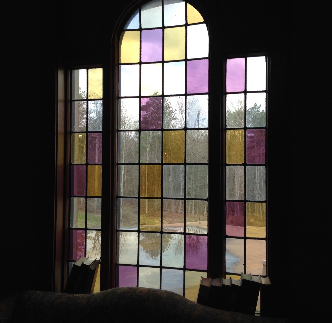Looking out the library windows at Punderson Manor, Ohio (photo by Libby Lutz)