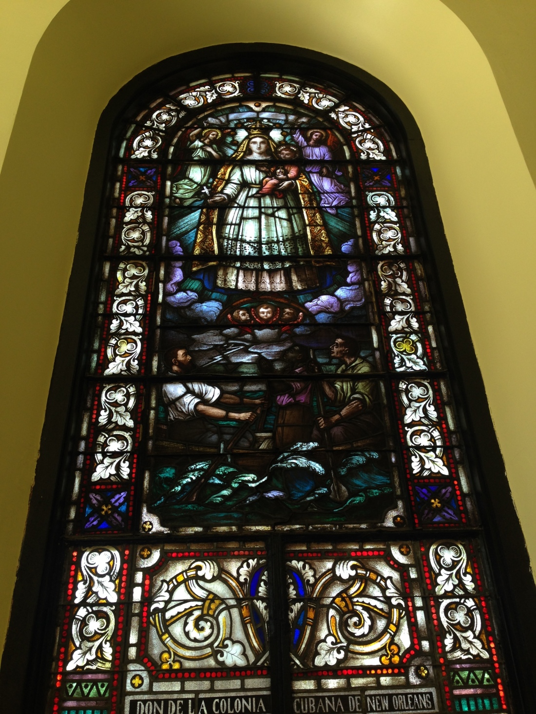 Stained glass window at Our Lady of Guadalupe Church, New Orleans (built 1826).